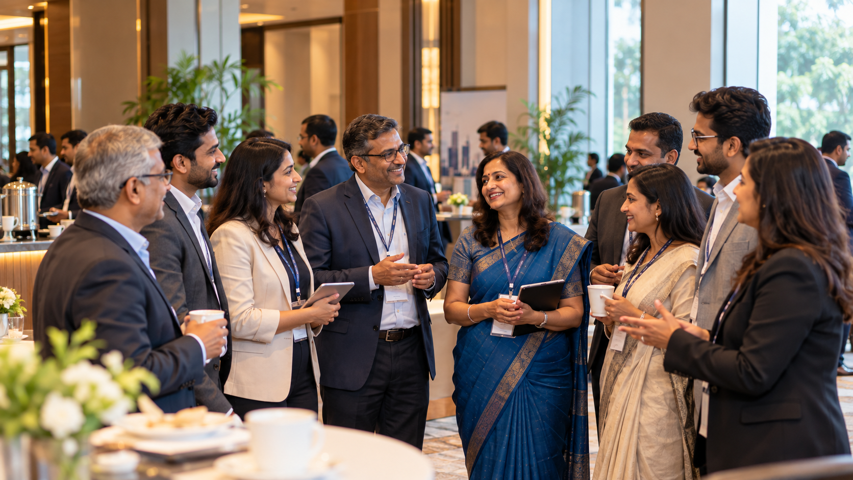 Diverse Indian entrepreneurs standing together after a successful networking event