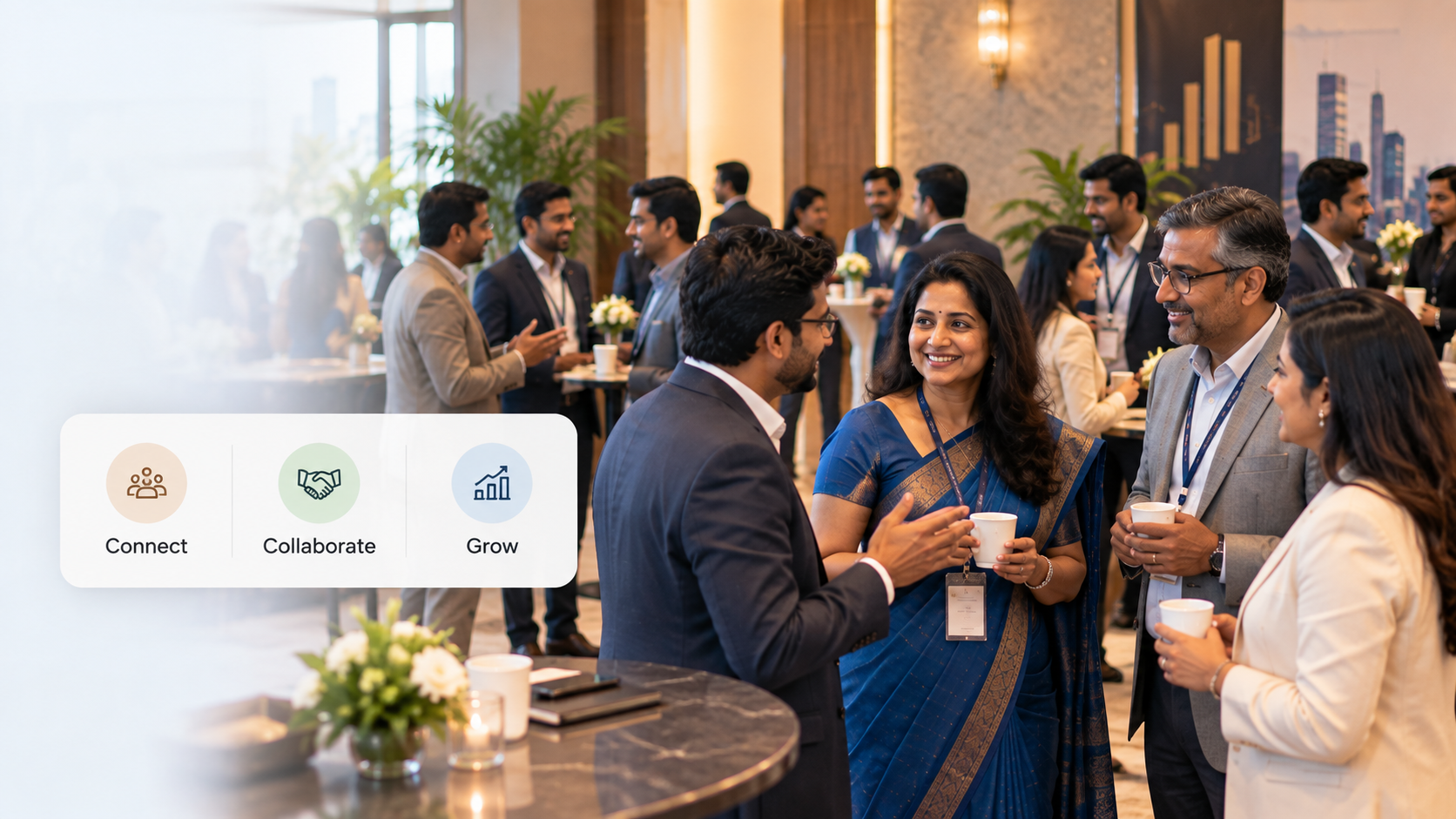 Indian entrepreneurs and professionals networking at a premium business gathering